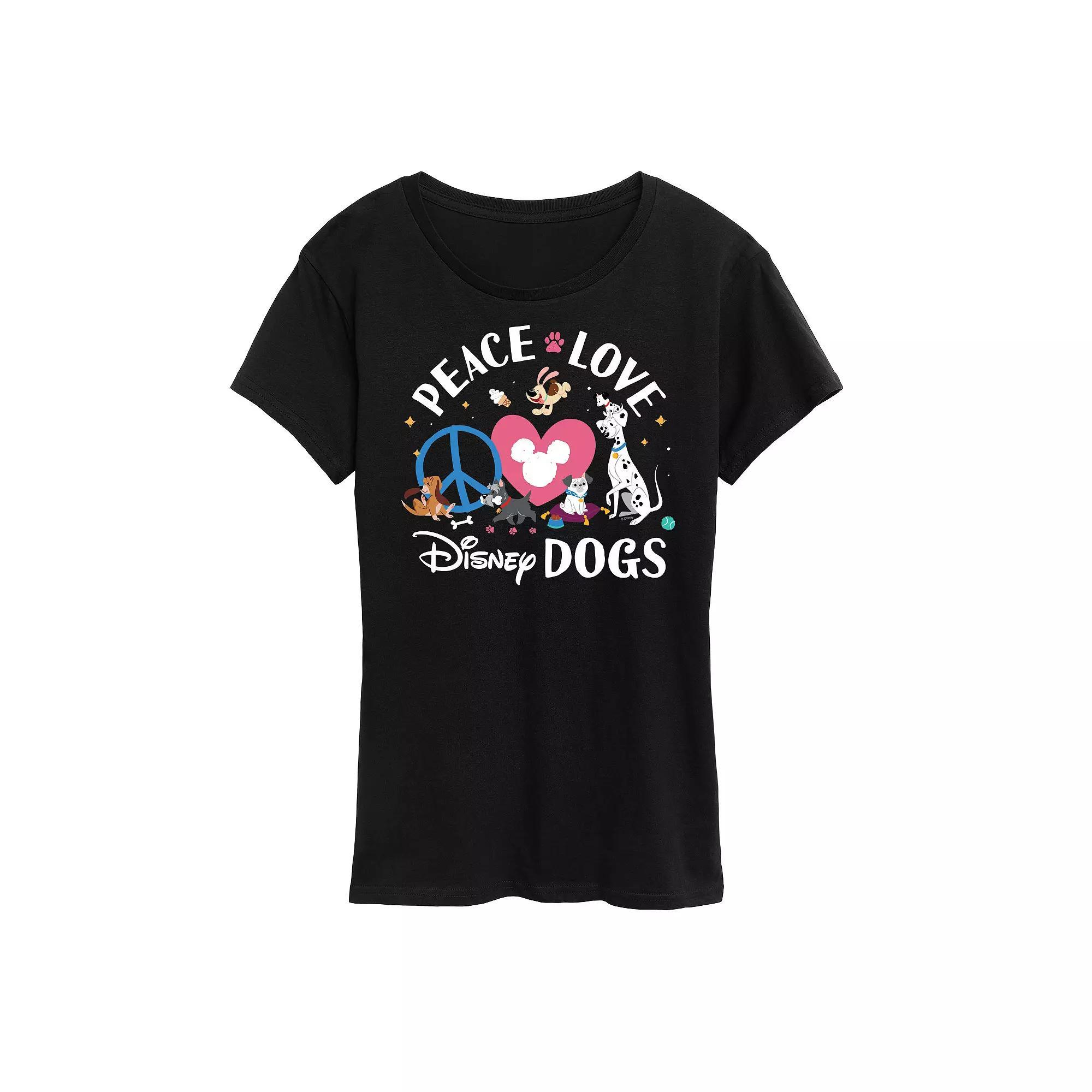 Disney Dogs Womens Peace Love Dogs Graphic Tee, Girls Product Image