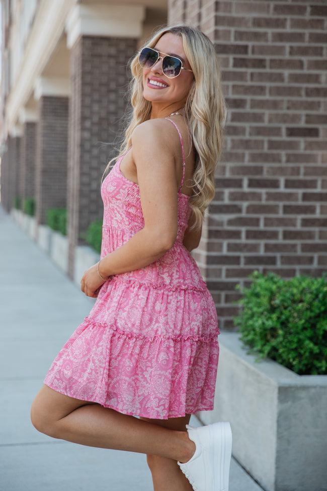 Stick To The Plan Pink Printed Casual Mini Dress SALE Product Image