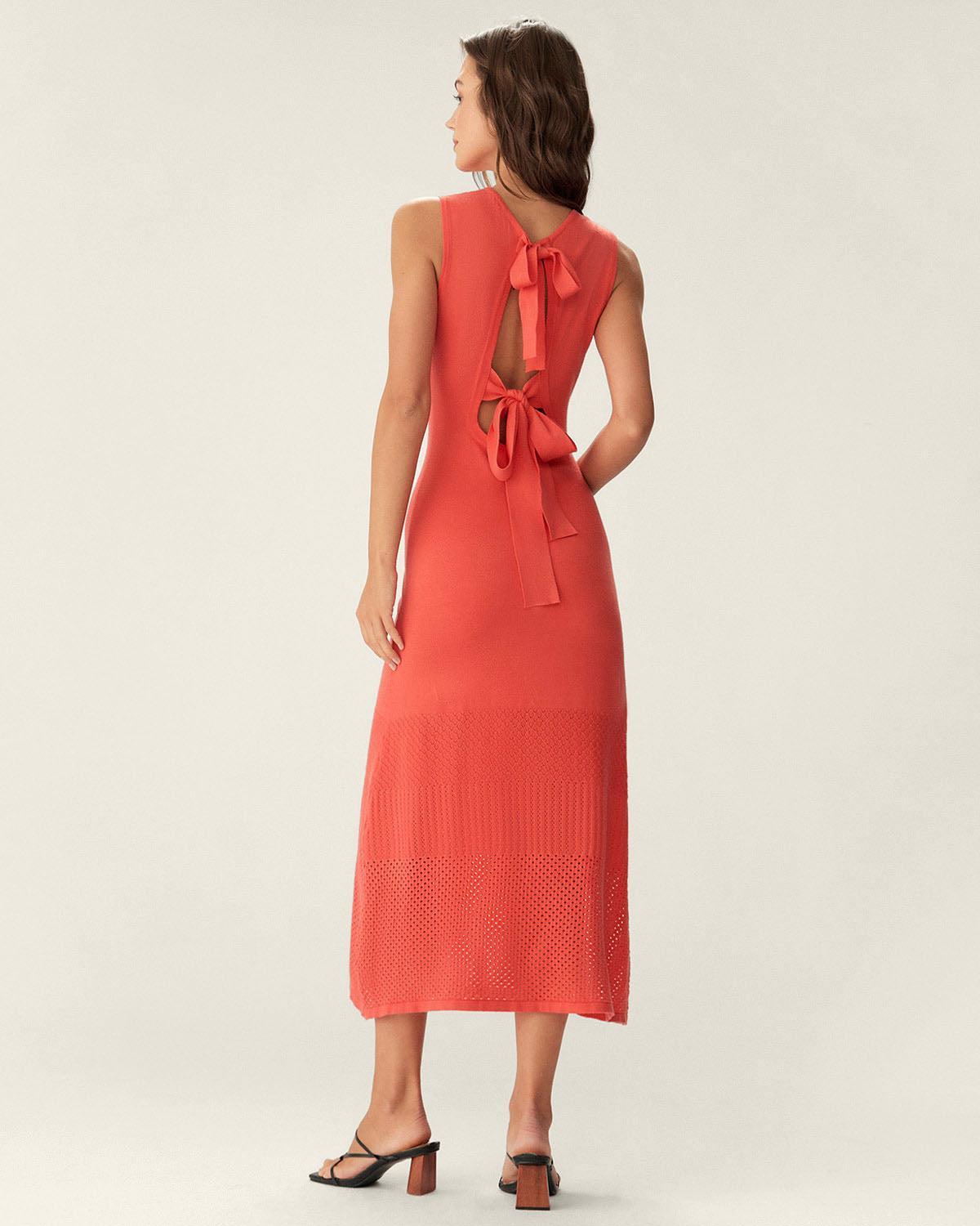 Red Bodycon Tie-Back Midi Dress Product Image