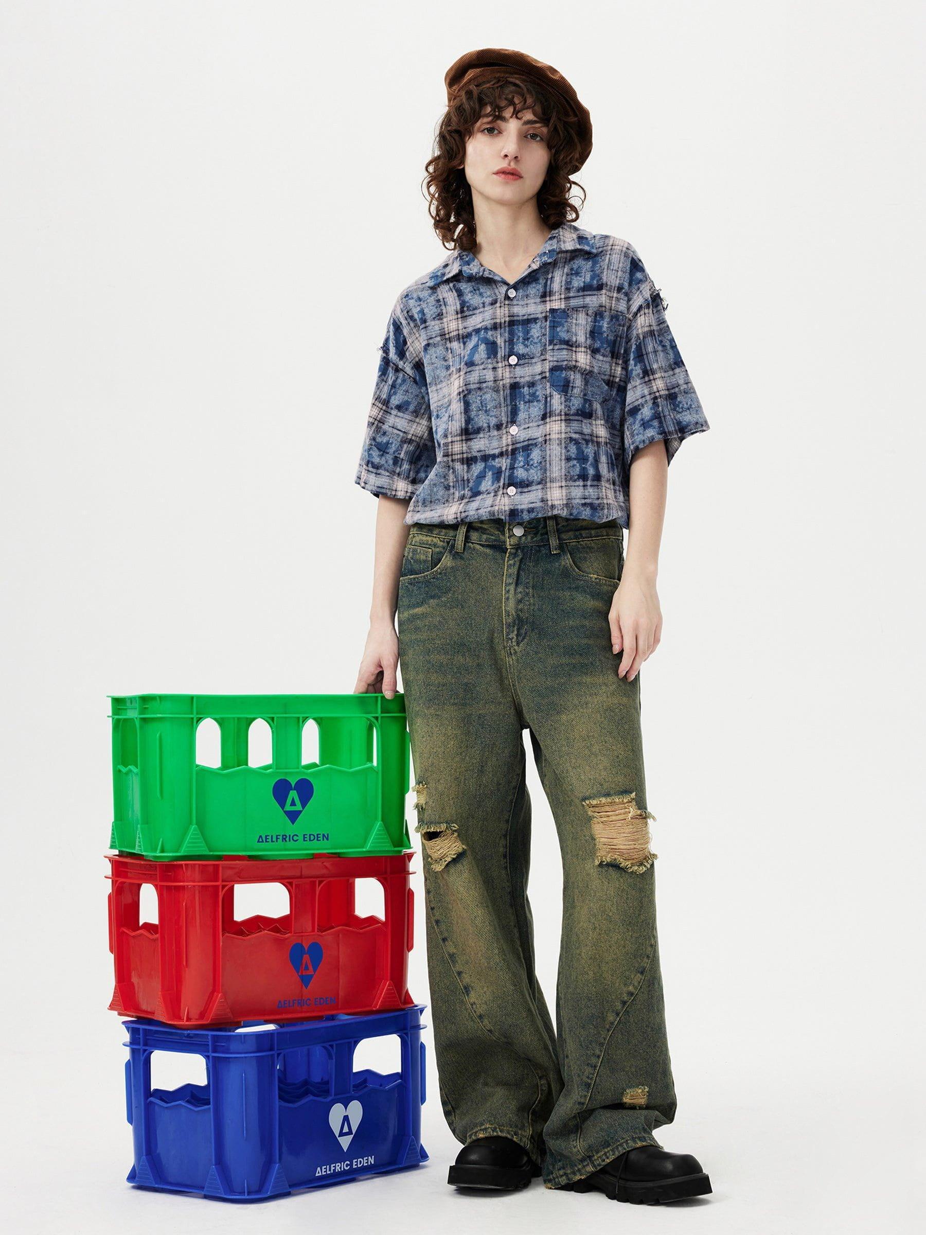 Aelfric Eden Tie Dye Plaid Short Sleeve Shirt Product Image