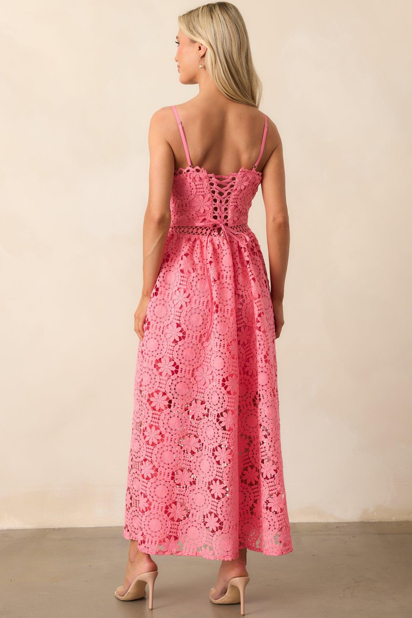 Sweet Moments Pink Coral Floral Embroidered Maxi Dress Product Image