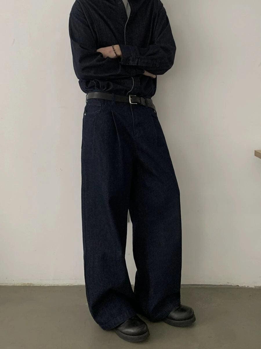 RT No. 18864 PLEATED BLUE DENIM STRAIGHT JEANS Product Image