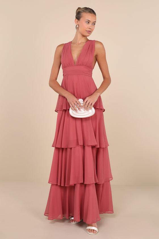 Amazing Evening Dark Rose Pink Tiered Maxi Dress Product Image