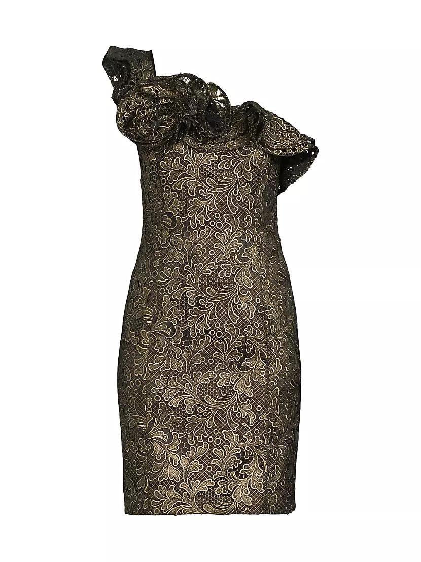 Taja Metallic Lace One-Shoulder Minidress Product Image