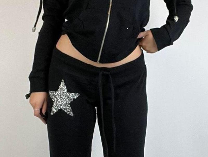 Mid Waist Glitter Star Flared Sweatpants Product Image
