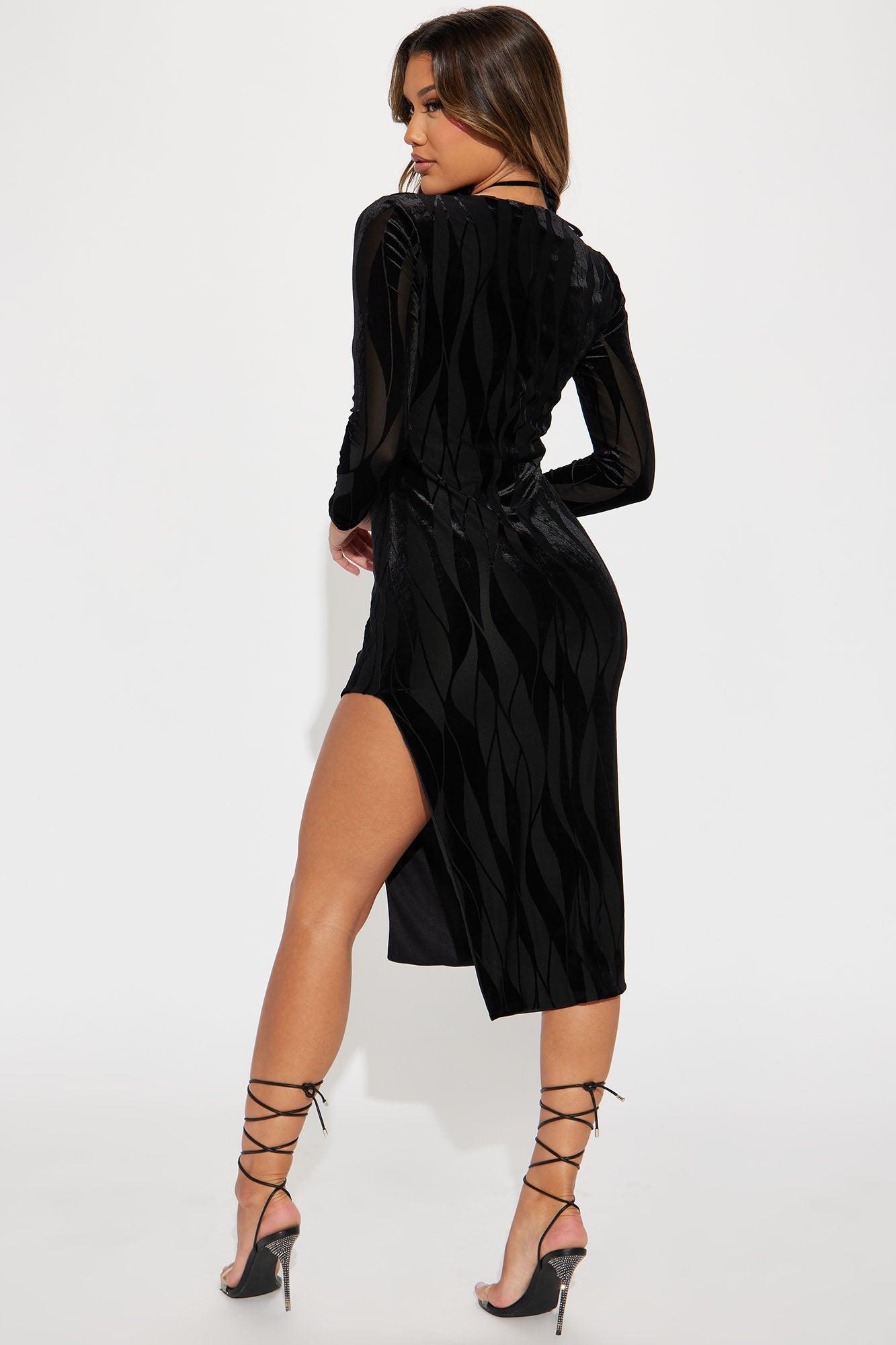 Naomi Velvet Midi Dress - Black Product Image