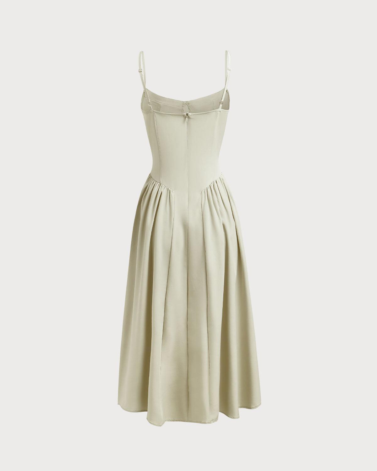 Green Square Neck Pocket Slip Midi Dress Product Image