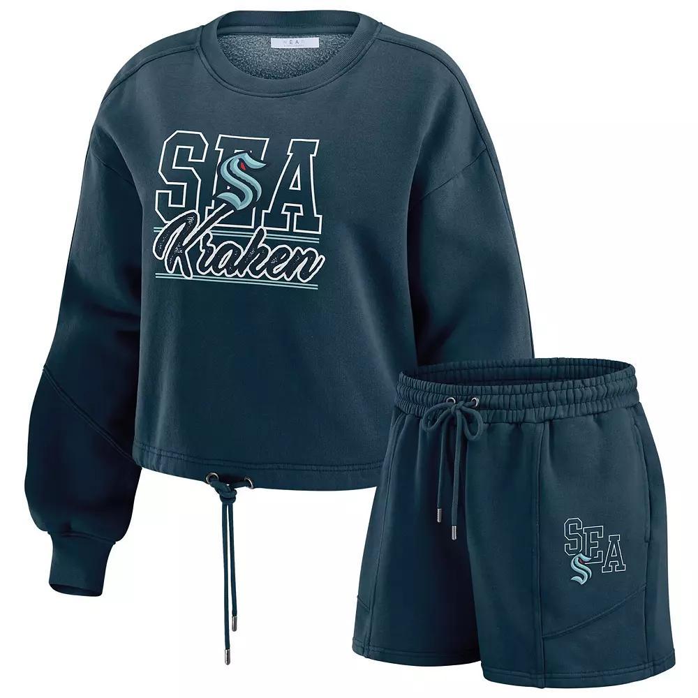 Womens WEAR by Erin Andrews Deep Sea Blue Seattle Kraken Washed Fleece Sweatshirt & Shorts Lounge Set Krk Blue Product Image