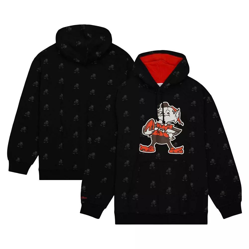 Men's Mitchell & Ness Black Cleveland Browns Allover Print Fleece Pullover Hoodie, Size: Small Product Image