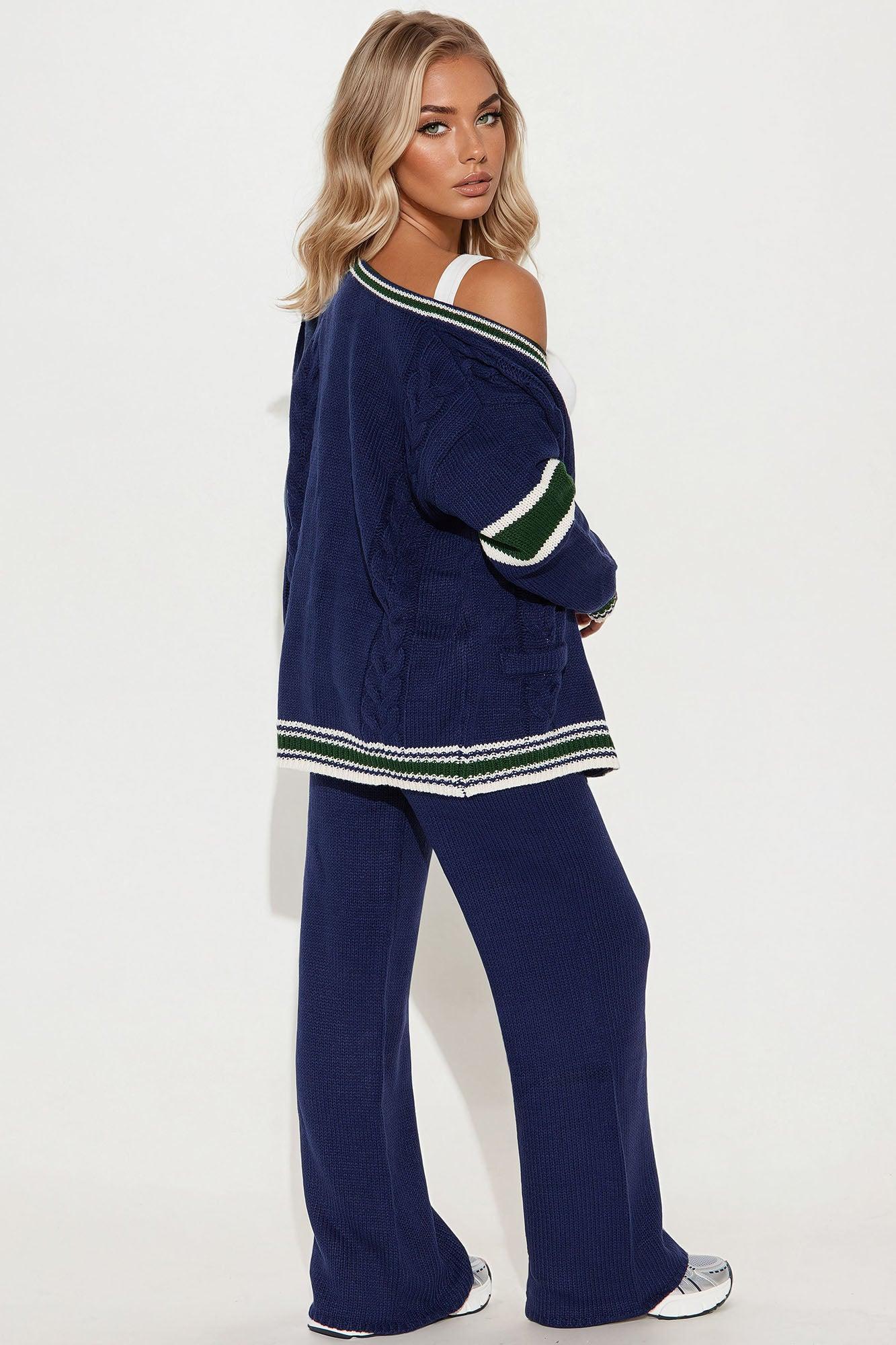 Rich Again Sweater Pant Set - Navy/combo Product Image