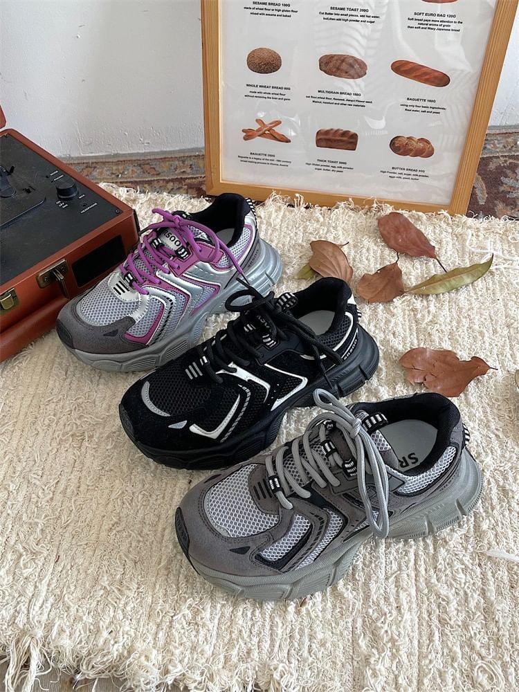 Mesh Panel Lace-Up Sneakers Product Image
