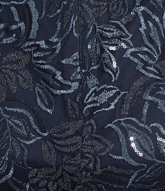 Alex Evenings V-Neck Cap Sleeve Floral Embroidered Stretch Tulle Godet Skirt Long Dress Product Image