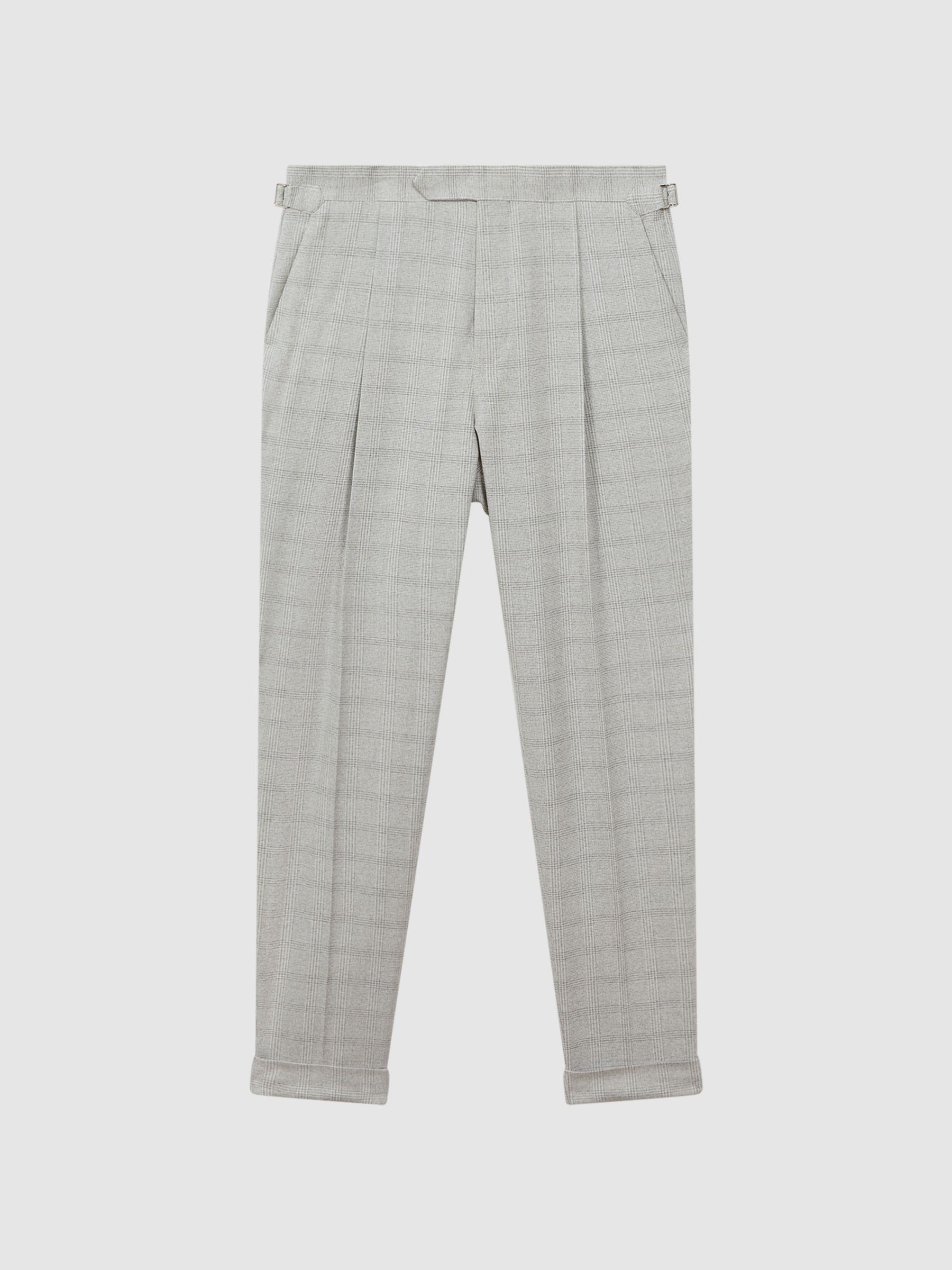 Slim Fit Prince of Wales Rolled Hem Trousers in Soft Grey Product Image
