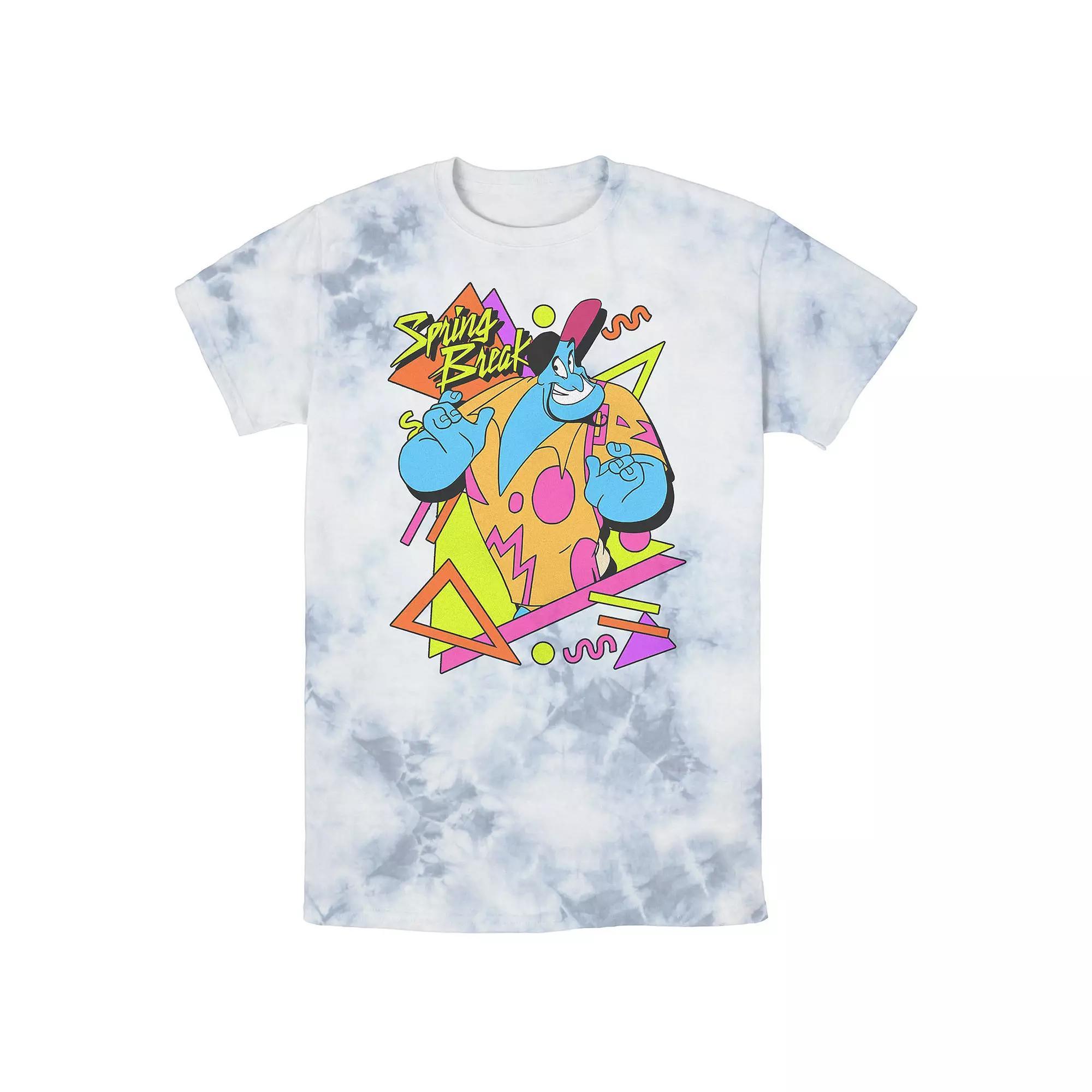 Men's Disney Aladdin Genie Spring Break Retro Portrait Bomabrd Wash Tee, Size: Medium, White Blue Product Image