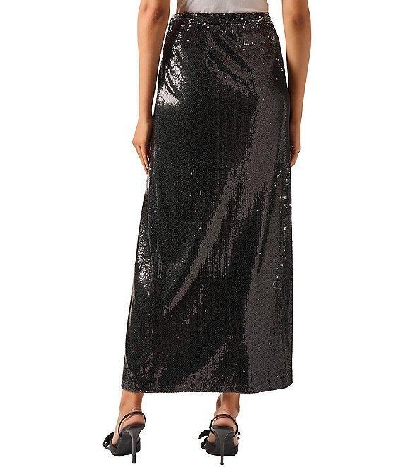 MISOOK Woven Sequin Side Slit Maxi Skirt Product Image