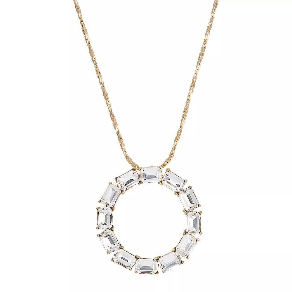 1928 Gold Tone Round Crystal Pendant Necklace, Womens, White Product Image