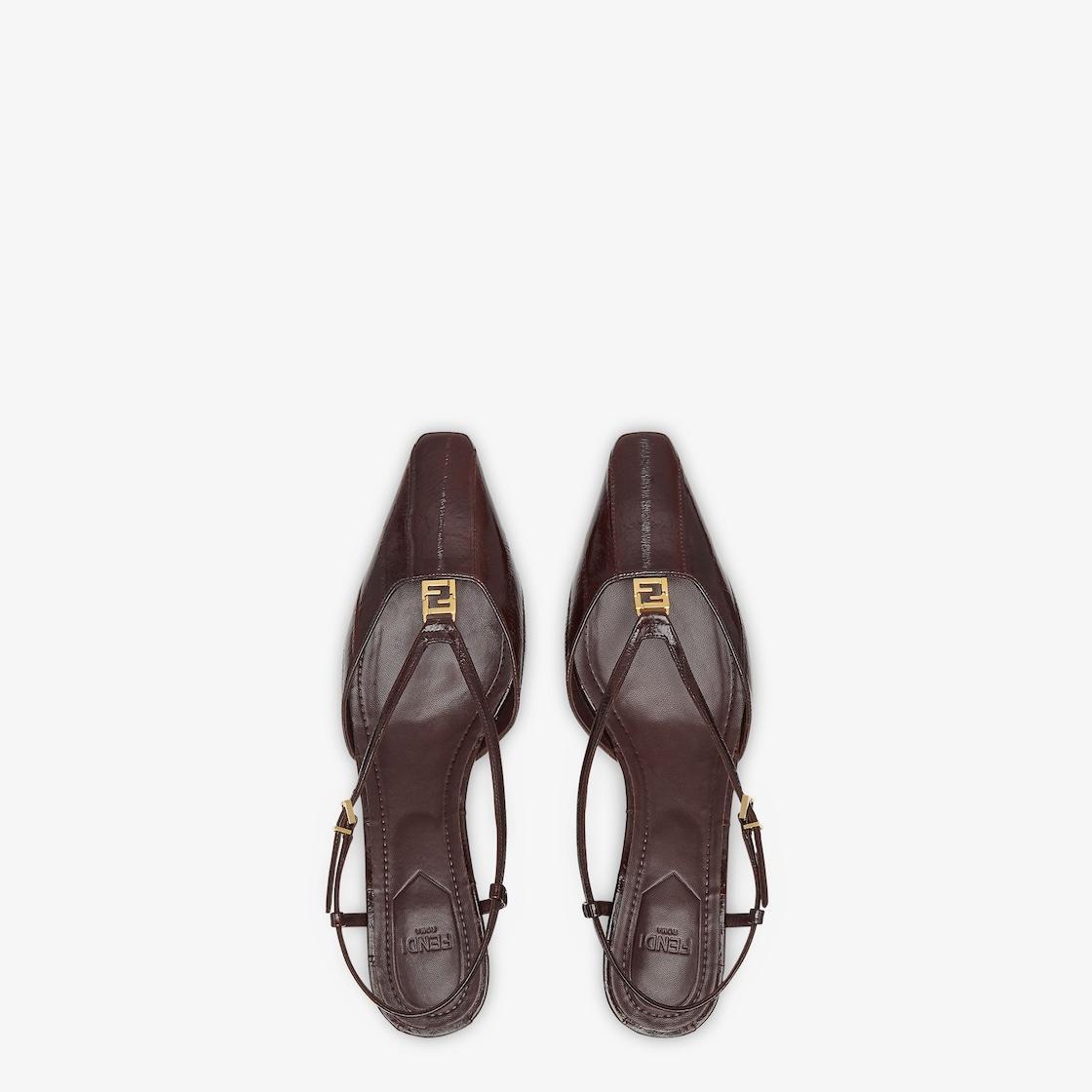 Fendi FFoldBrown eel leather low-heeled slingbacks Product Image
