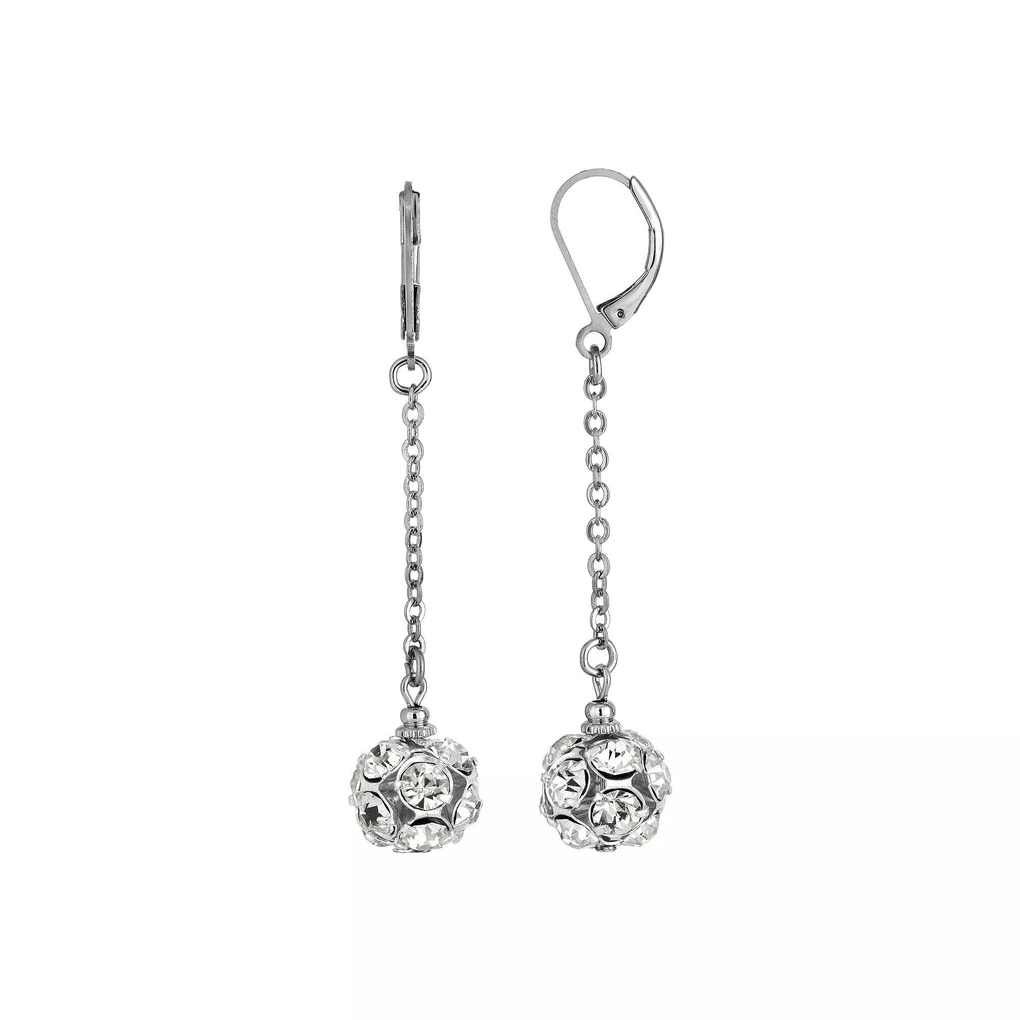 1928 Silver Tone Simulated Crystal Fireball Linear Drop Earrings, Womens, Clear Product Image