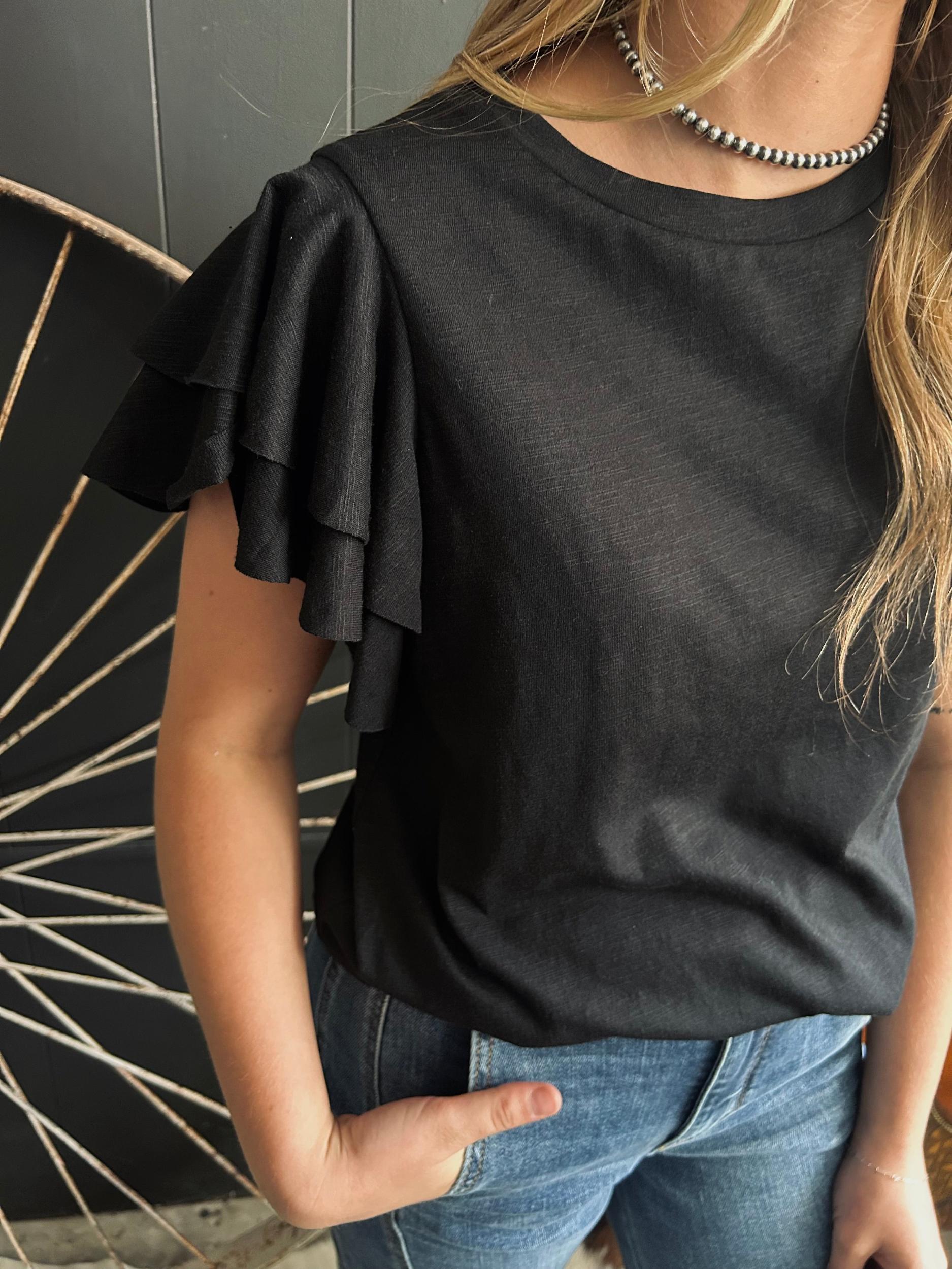 Western Layered Ruffle Short Sleeve Round Neck Top-3 Colors Product Image