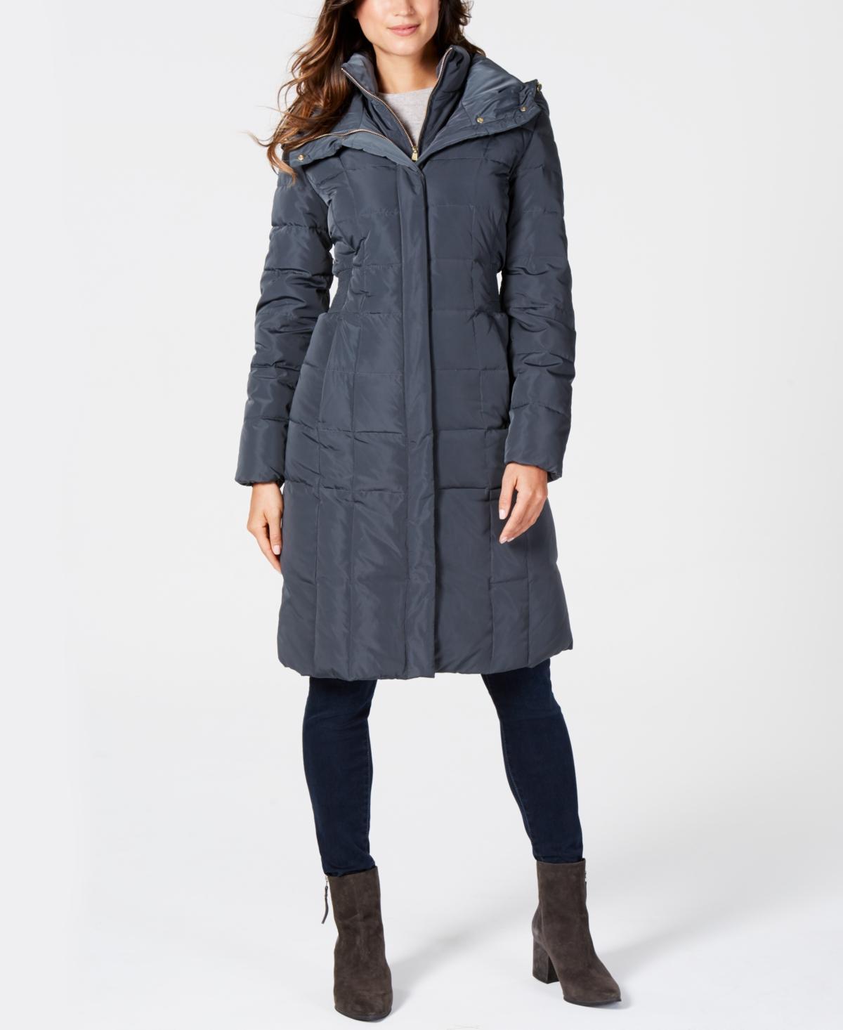 Cole Haan Womens 40 Signature Hooded Taffeta Down Coat - Blue Size XL Product Image