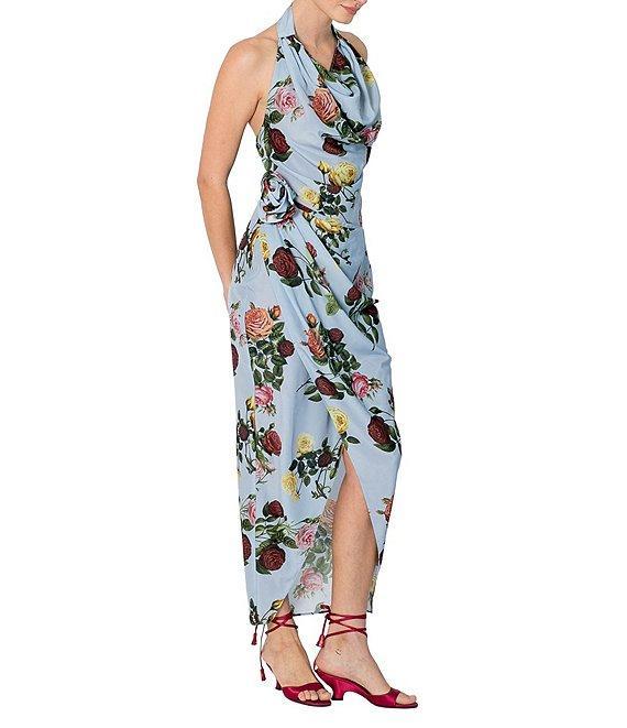 Damaris Bailey Helena Rose Print Halter Neck Sleeveless Sheath Wrap Dress Product Image