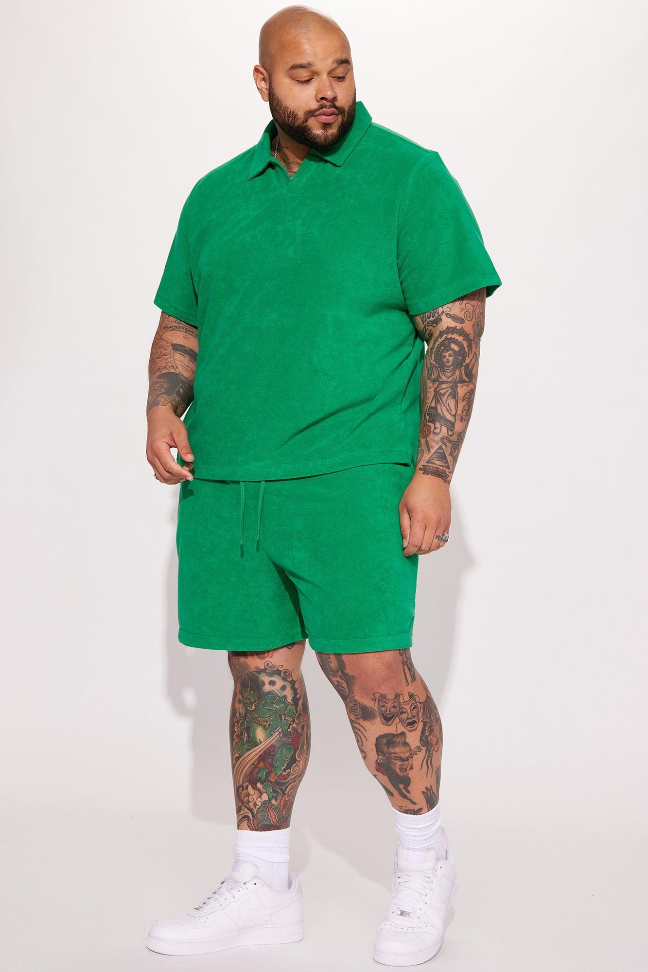 Dipped Terry Knit Shorts - Green Product Image