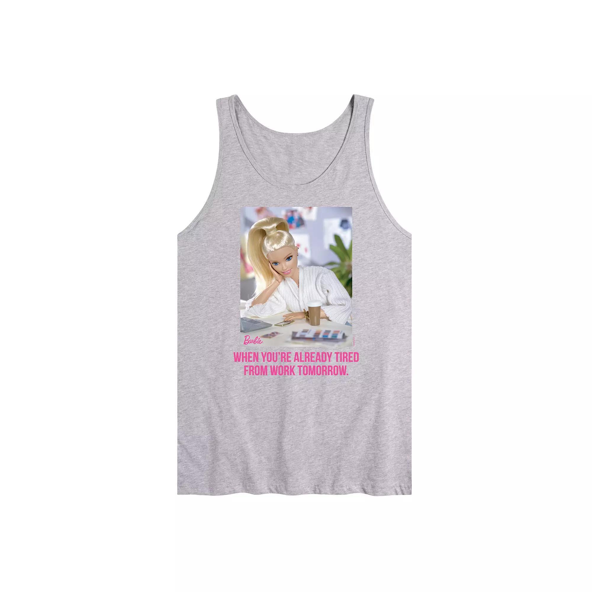 Mens Barbie Already Tired Work Graphic Tank Top Grey Gray Product Image