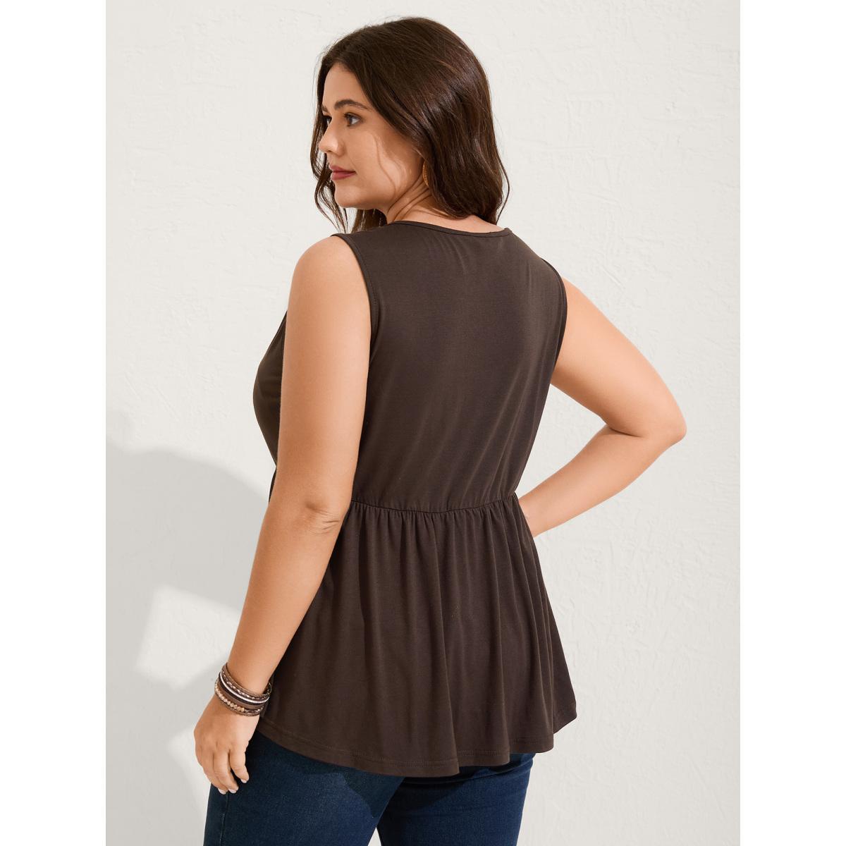 Plus Size Rhinestone Cross-Tie Flared Top Women DarkBrown Woven ribbon&lace trim Deep V-neck Vacation Tank Tops Camis BloomChic 14-16/1X Product Image