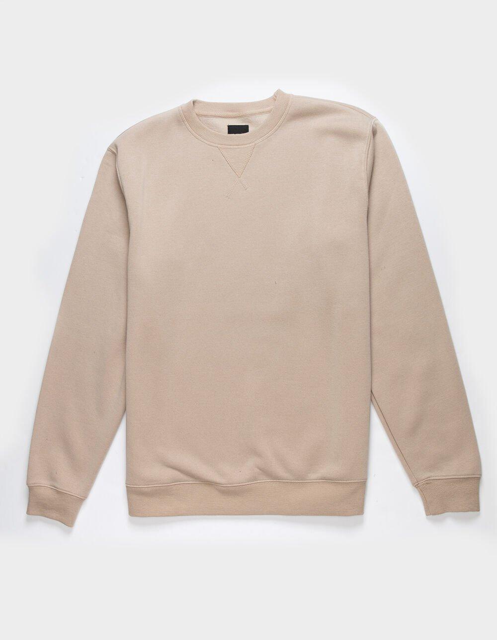 RSQ Mens Solid Crewneck Fleece Sweatshirt - KHAKI Product Image