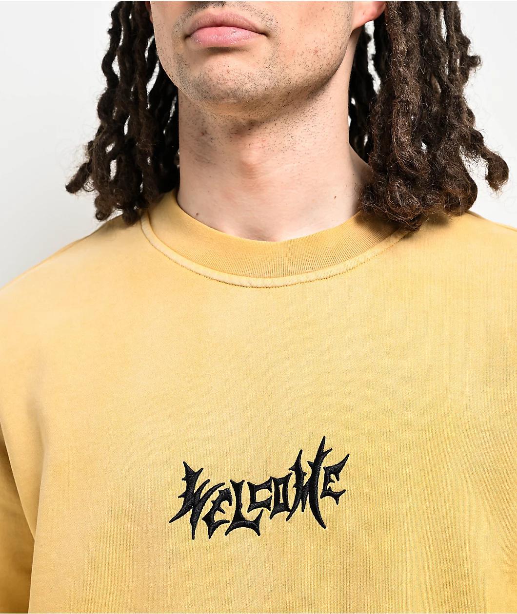 Welcome Vamp Sun Fade Yellow Pigment Dye Crewneck Sweatshirt Product Image