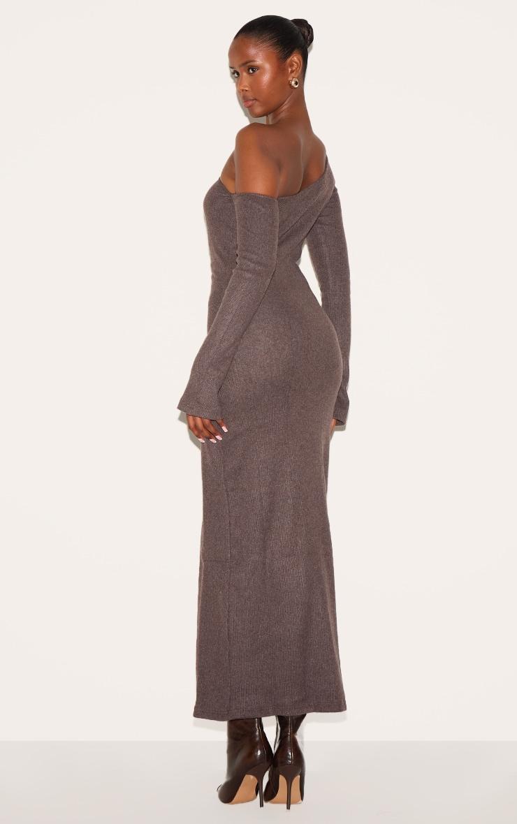 Chocolate Heavy Brushed Asymmetric Maxi Dress Product Image