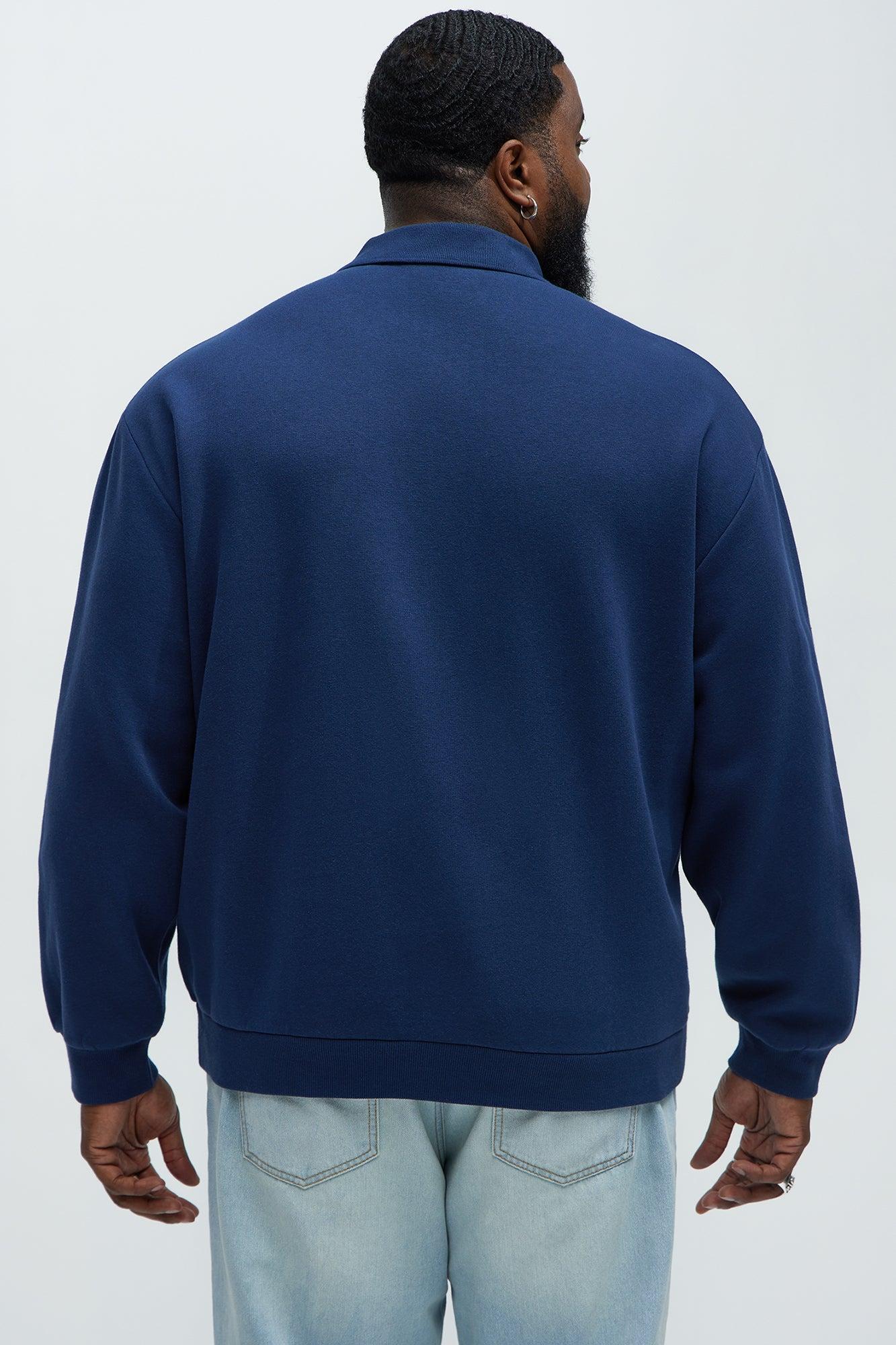 Tyson Fleece Long Sleeve Polo - Navy Product Image