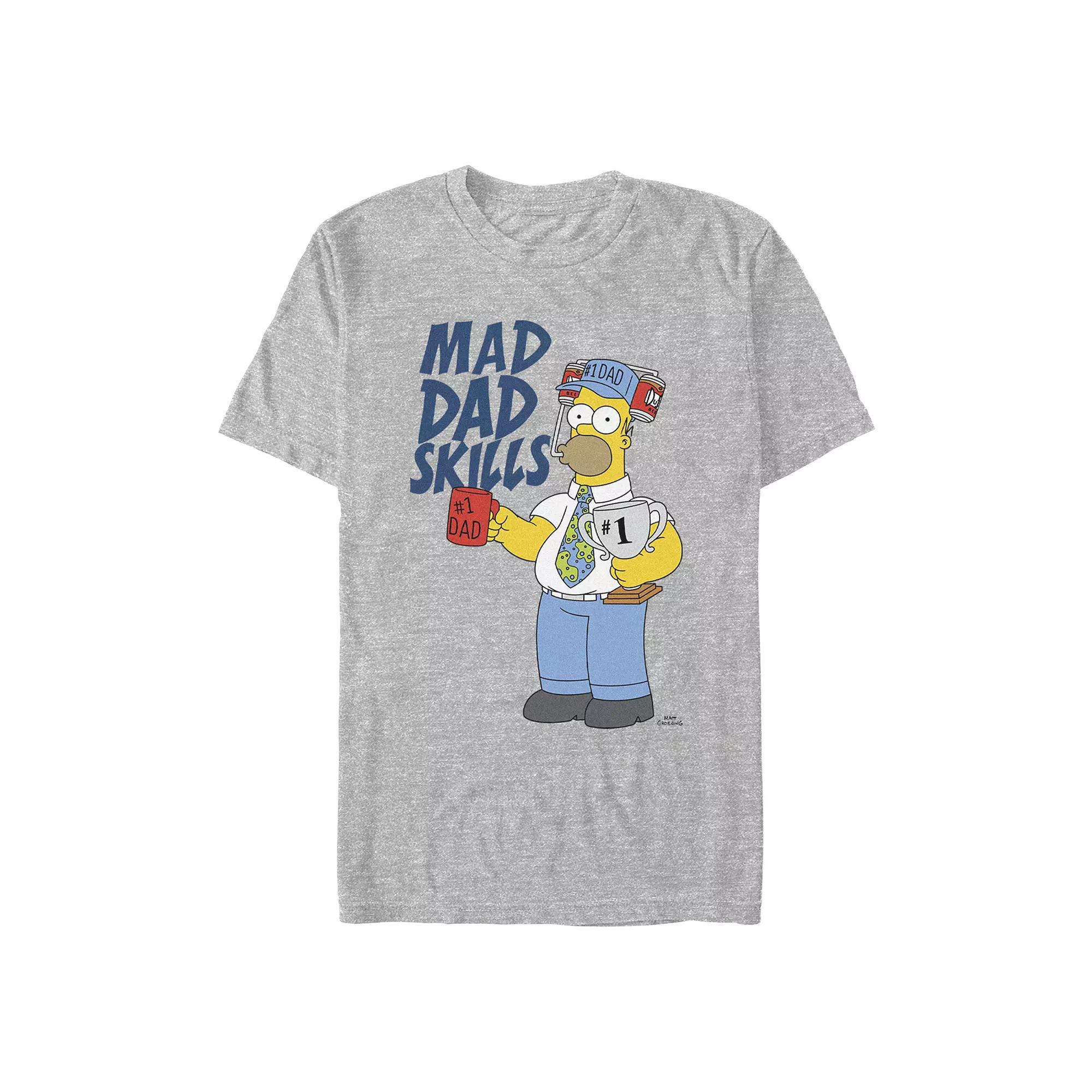 Mens The Simpons Homer Number One Mad Dad Skills Graphic Tee Athletic Grey Product Image