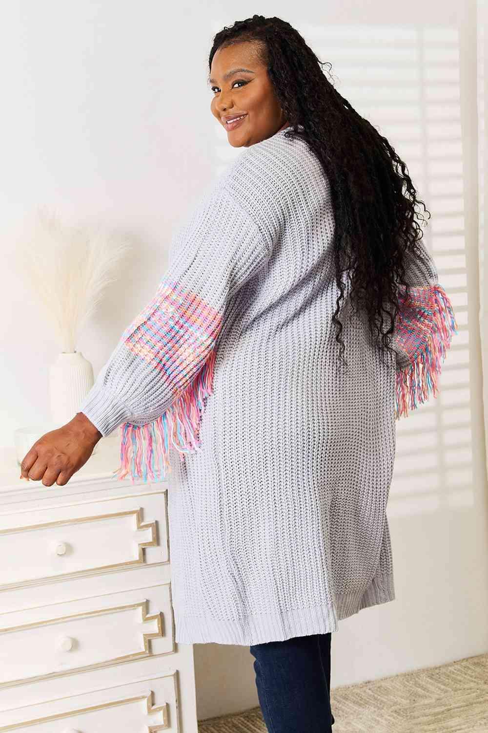 Woven Right Fringe Sleeve Dropped Shoulder Cardigan Product Image
