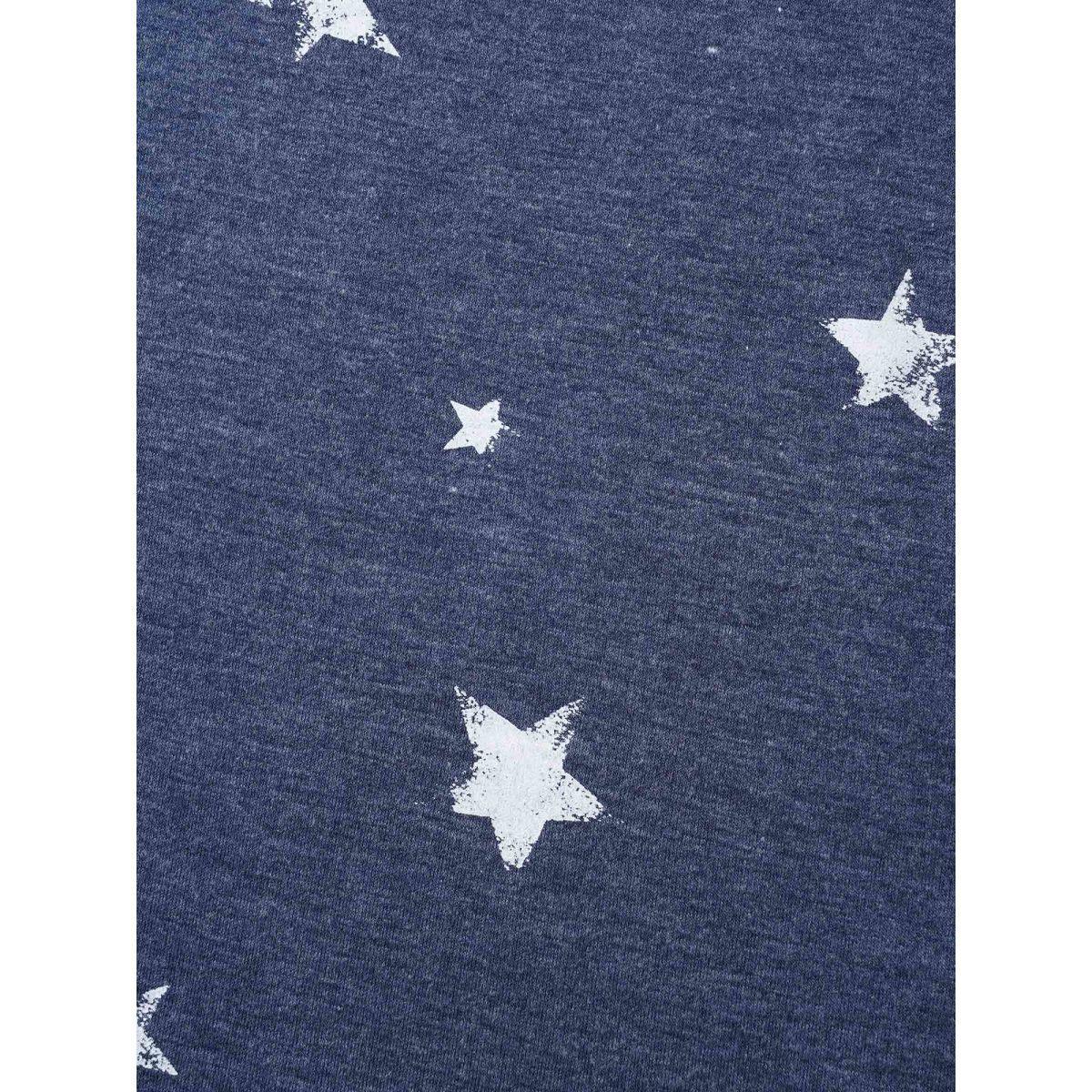 Plus Size Star Print Crisscross Cut-Out T-Shirt Indigo Women Casual Cut-Out Star and moon V-neck Everyday T-shirts BloomChic 28/5X Product Image