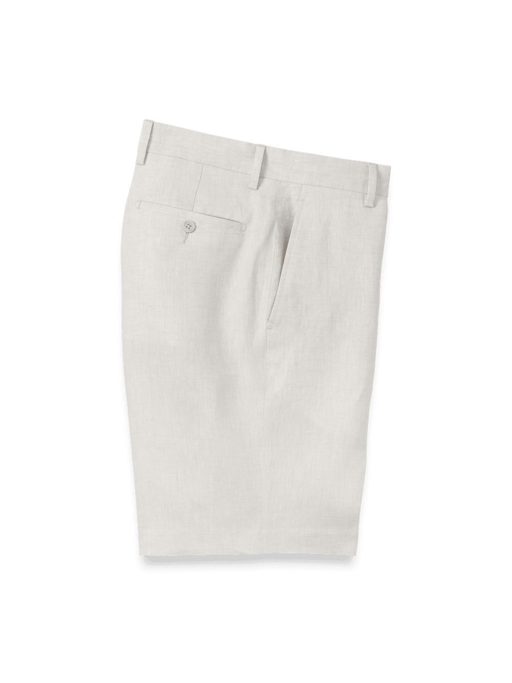 Linen Chambray Twill Flat Front Shorts - Ivory Product Image