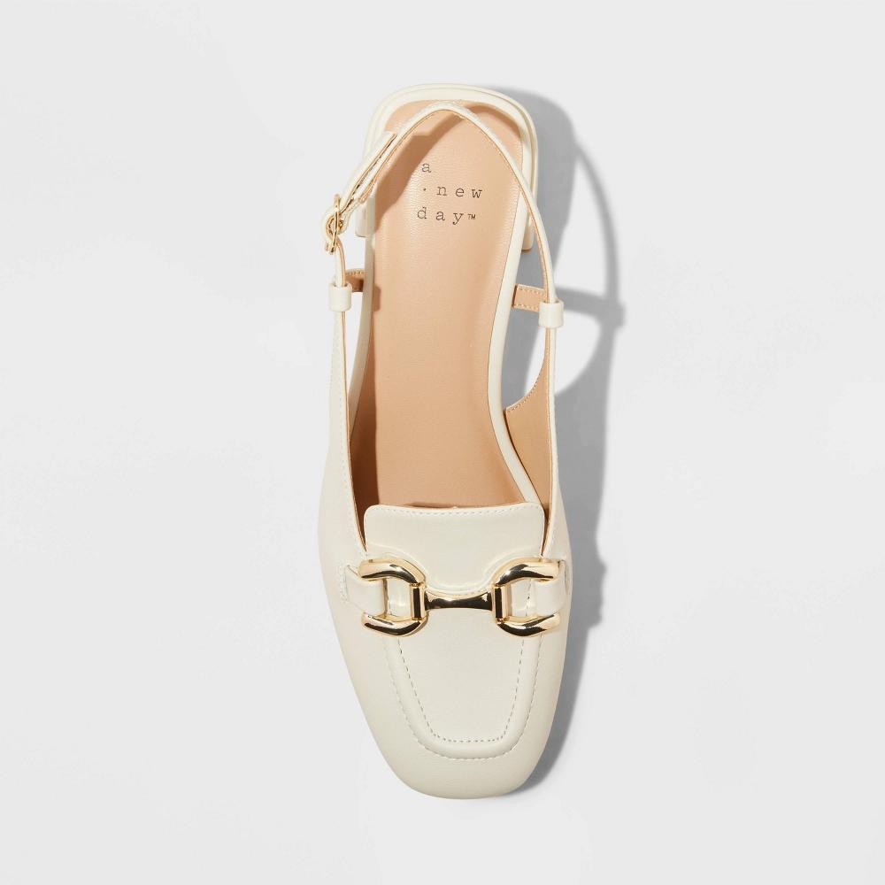 Womens Justina Slingback Heels with Memory Foam Insole - A New Day Cream 10: Block Heel, Faux Leather Product Image