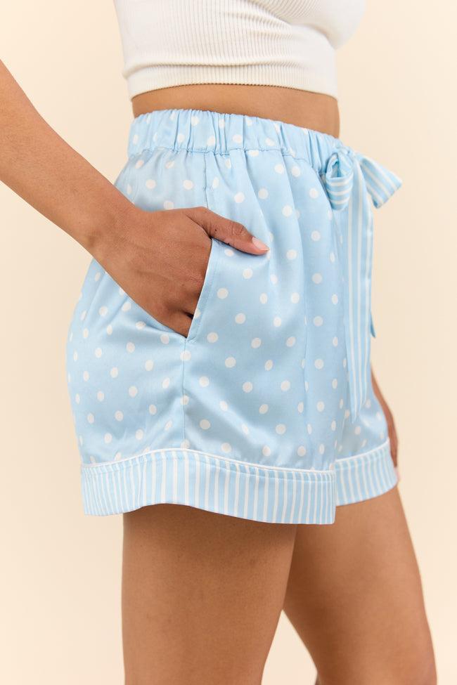 No Alarm Blue Polka Dot Satin Pajama Shorts SALE Product Image