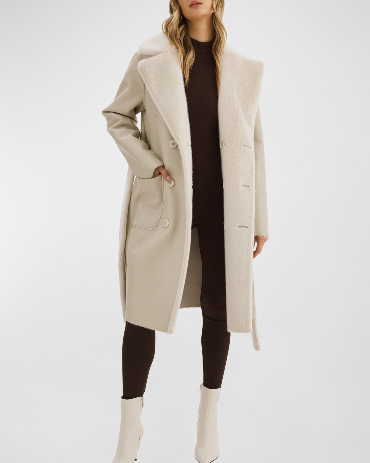 Abigail Reversible Faux-Shearling Peacoat with Belt Product Image