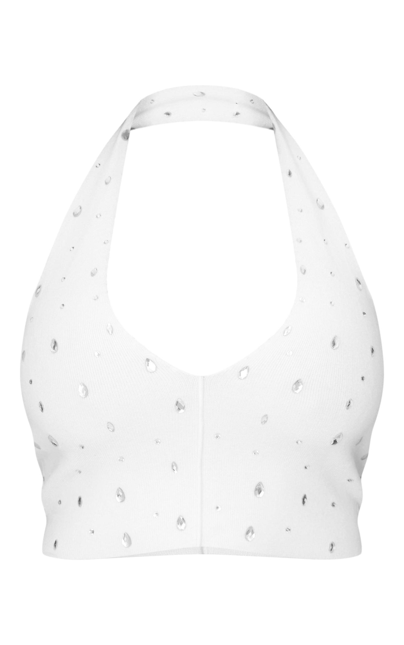 Shape Cream Knitted Diamante Halter Neck Top Product Image