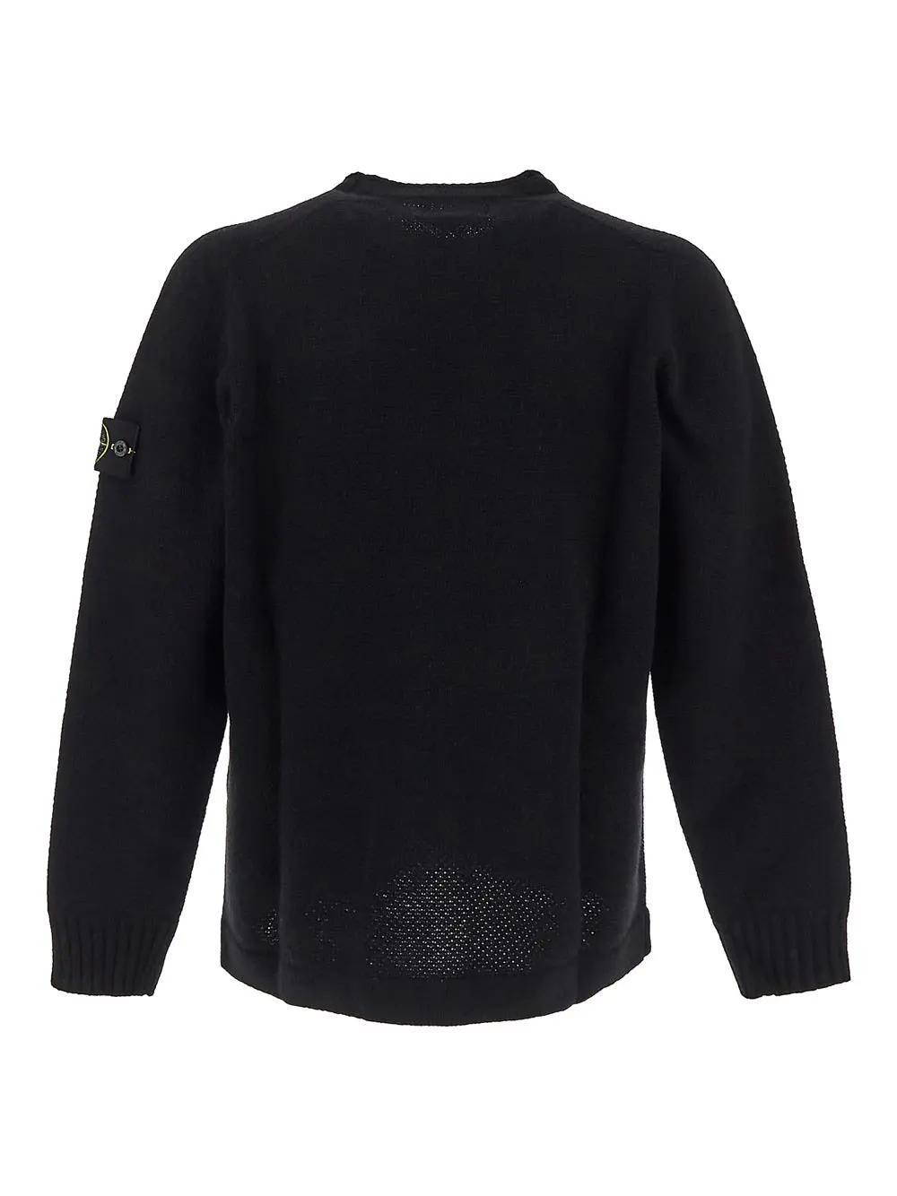 STONE ISLAND Logo-appliquéd Ribbed Cotton-blend Sweater In Black Product Image