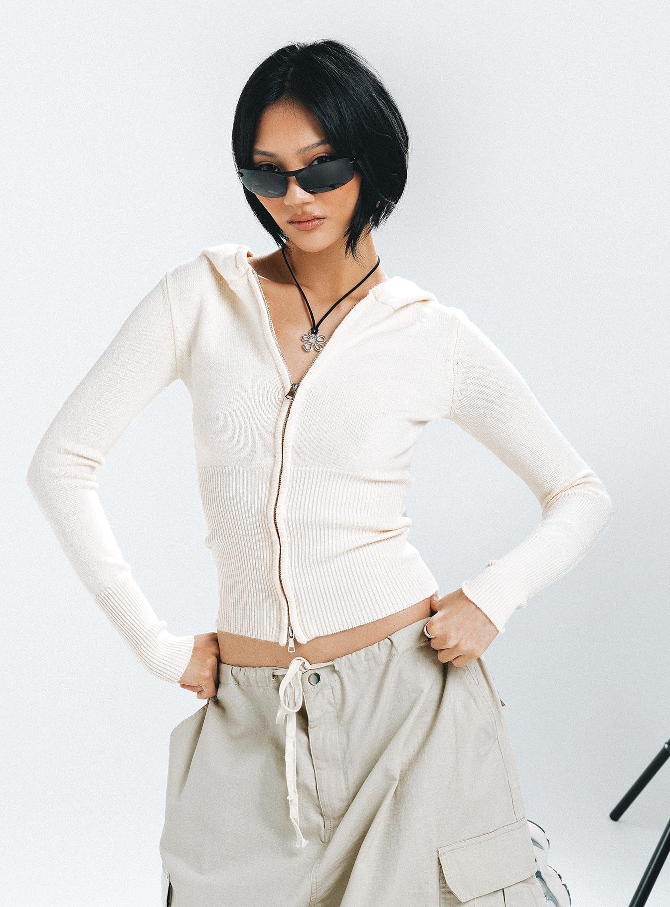 Elingford Zip Up Hooded Sweater Cream Product Image