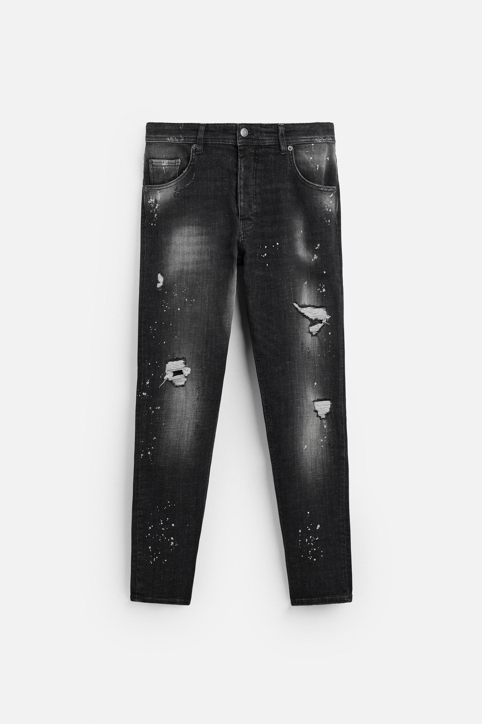 SPLATTERED RIPPED SKINNY JEANS Product Image