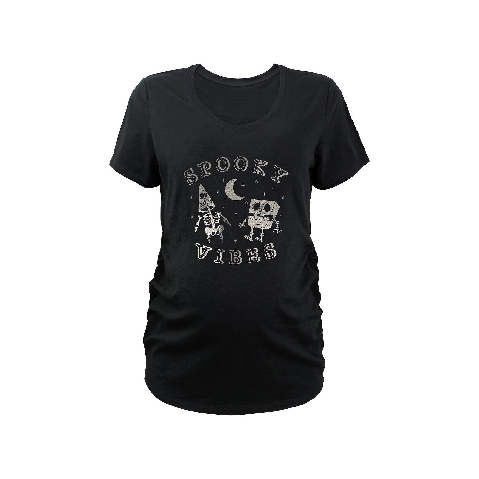 Maternity Nickelodeon SpongeBob SquarePants Skeleton Spooky Vibes Graphic Tee, Women's, Size: Medium-Mat, Black Product Image