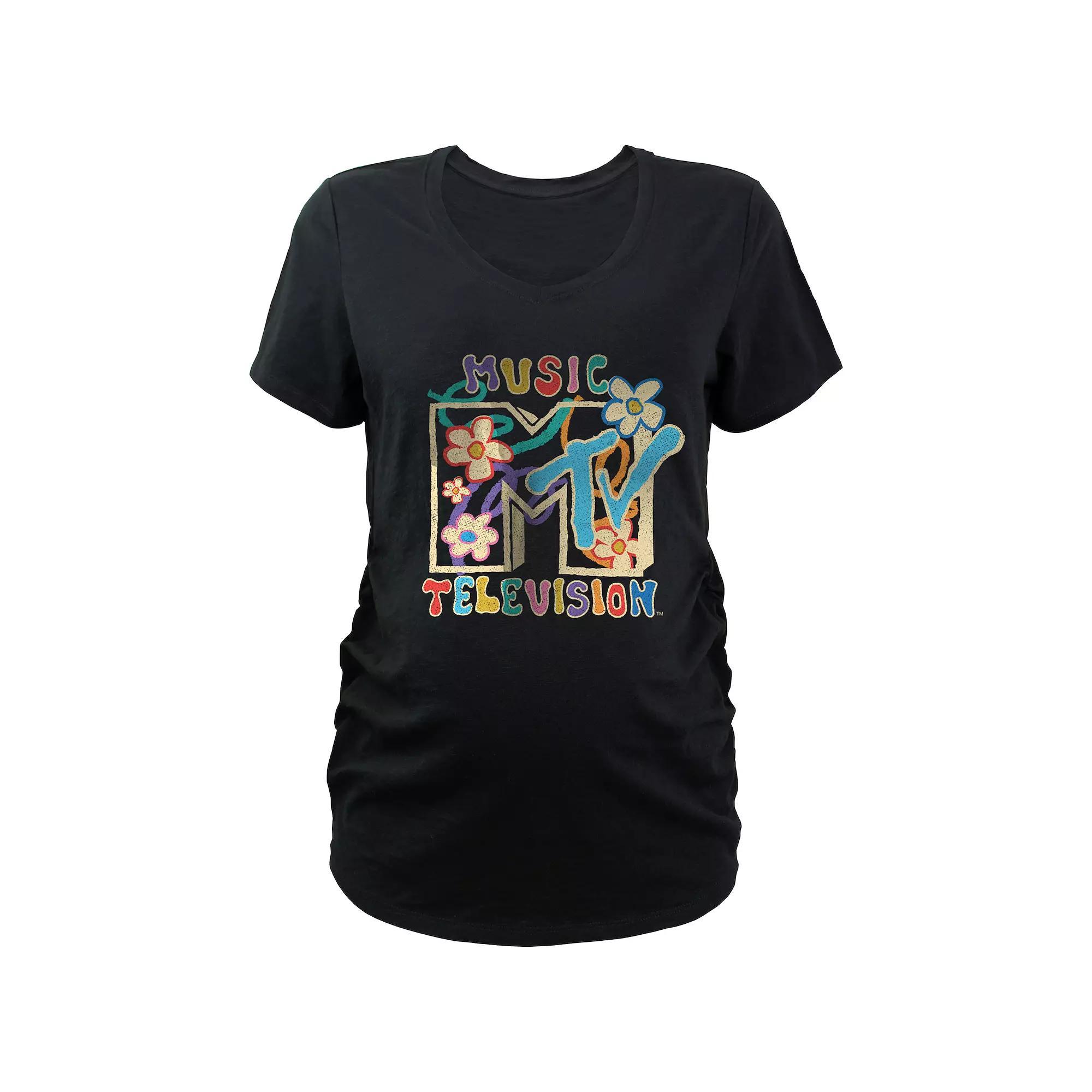 Maternity MTV Kids Drawn Print Logo V-Neck Graphic Tee, Women's, Size: XXL-MAT, Black Product Image