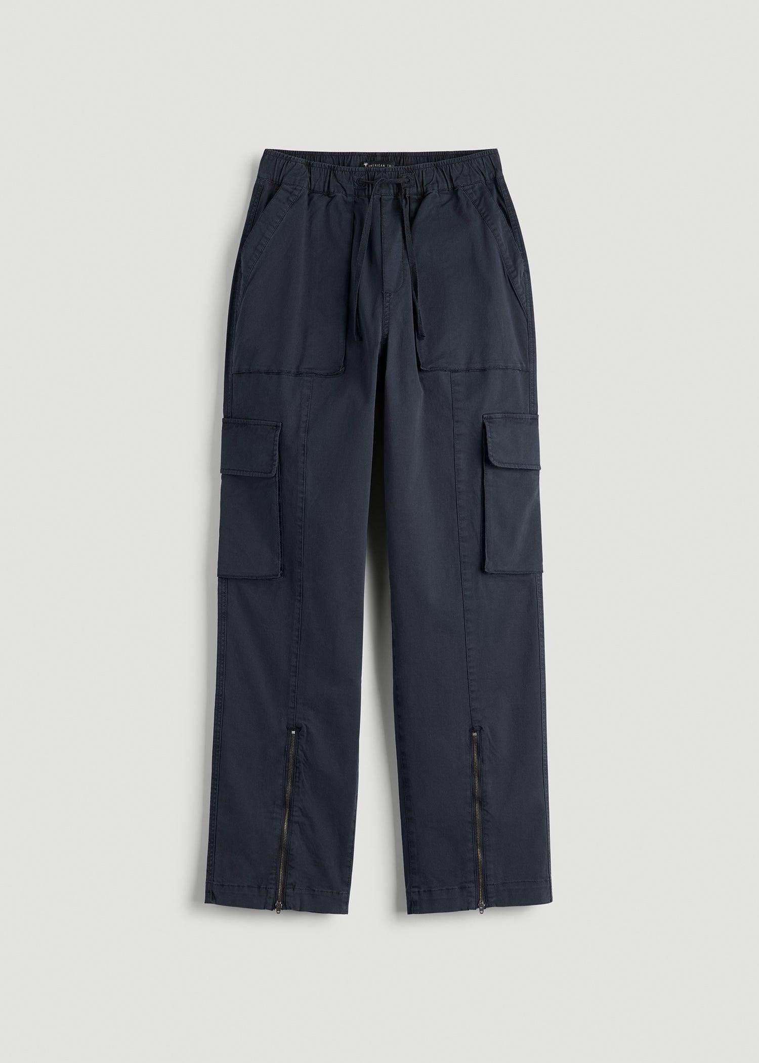 High Rise Garment Dyed Baggy Cargo Pants for Tall Women in Deep Navy Product Image