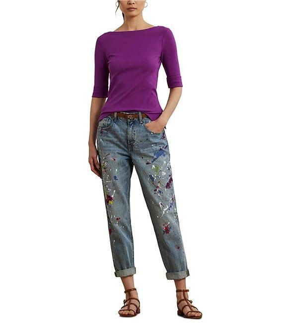 Lauren Ralph Lauren Stretch Cotton Boatneck Elbow-Length Sleeve T-Shirt Product Image