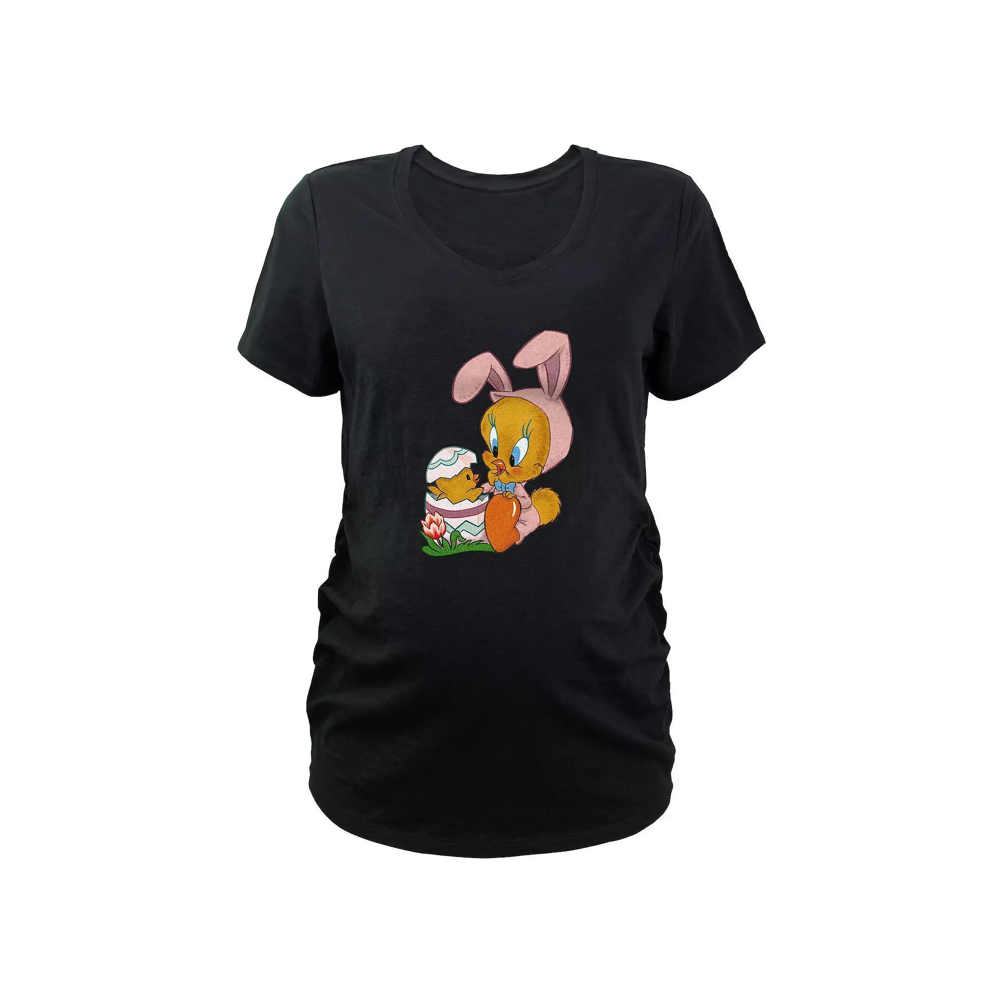 Maternity Looney Tunes Tweety Bird Easter Bunny Graphic Tee, Women's, Size: Large-Mat, Black Product Image