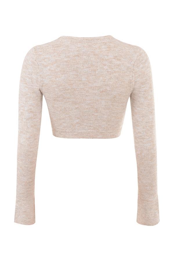 Lulie Oatmeal Fluffy Knit Cropped Cardigan Product Image