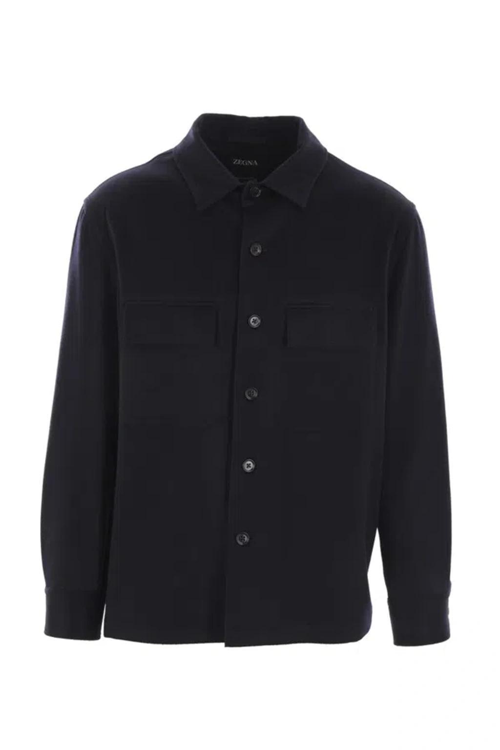 ZEGNA Navy Wool Blend Shirt In Blue Product Image